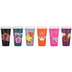 Starbucks Fall 2023 Reusable Plastic Hot Cups with Lids Glow in the Dark
